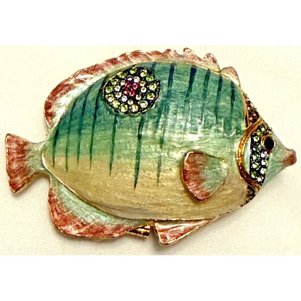 Vintage Versailles Multicolor Fish Enamel Trinket Box Jeweled Crystal‎ Hinged